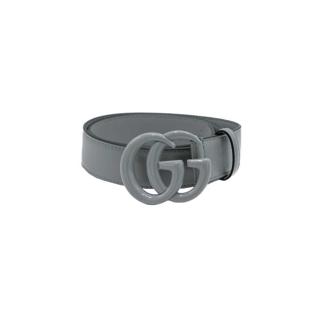 [Gucci-15534] Gucci GG Marmont Grey Leather Belt With Shiny Buckle 414516 In Size 70 28