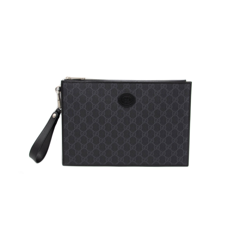 Gucci Supreme Zip Wristlet Black Pouch 672953