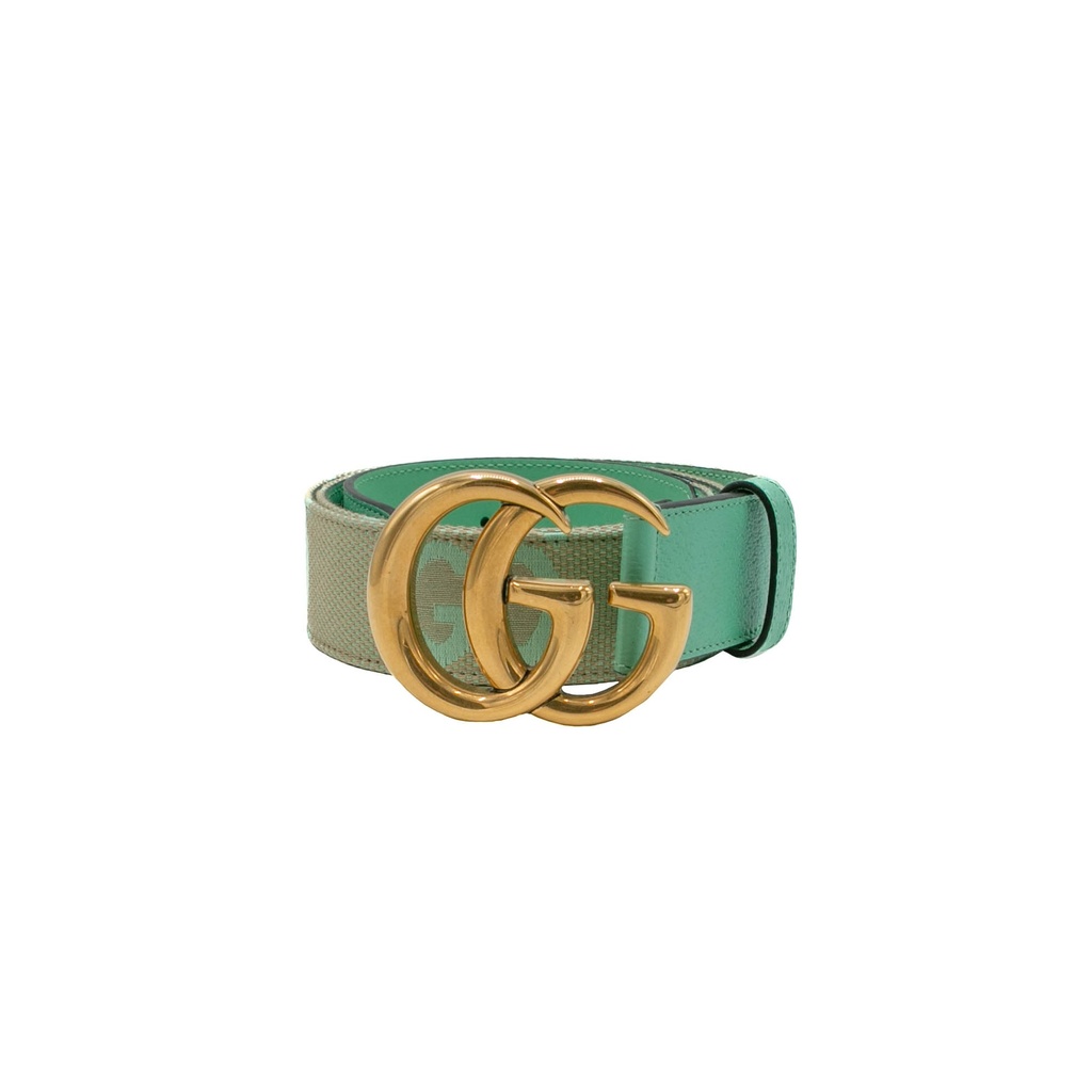 [Gucci-16293] Gucci GG Marmont 2015 Re-Edition Wide Belt Green 400593 In Size 95 38