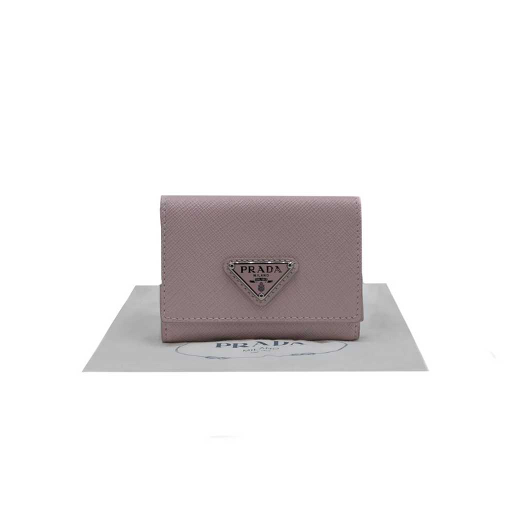 Prada Saffiano Triangle Tri-Fold Wallet Pink