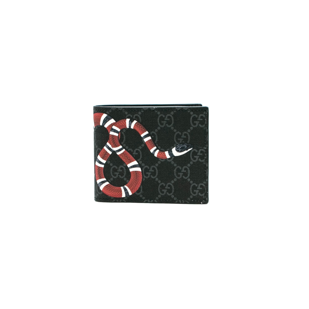 [Gucci-16334] Gucci Kingsnake Print GG Supreme Wallet Black 451268
