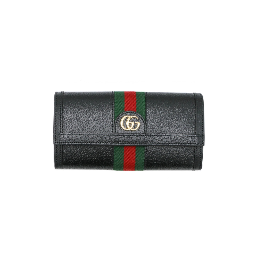 [Gucci-16485] Gucci Web Ophidia Continental Black Leather Wallet 719886