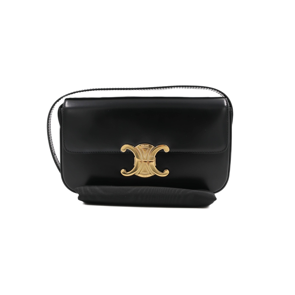 Celine Triomphe Rectangular Shoulder Bag In Black Smooth Calfskin Leather