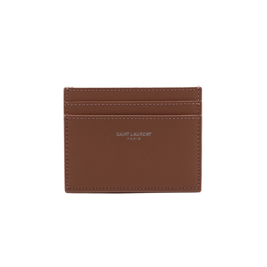 Saint Laurent Pebble-Grain Leather Cardholder Beige