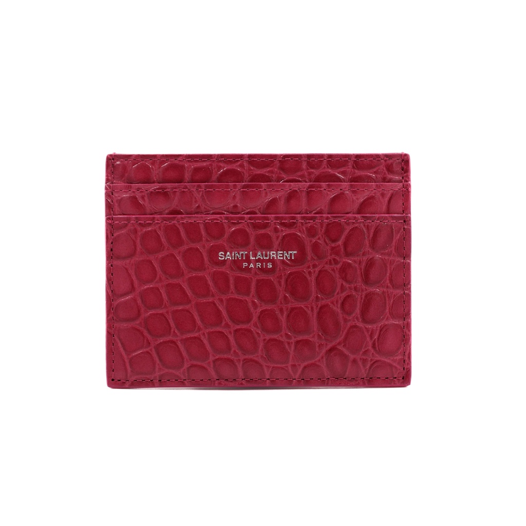 Saint Laurent Embossed Card Holder Wallet Pink