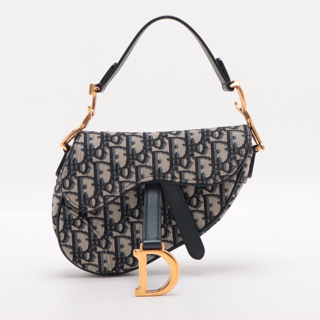 Christian Dior Oblique Saddle Bag Handbag Blue