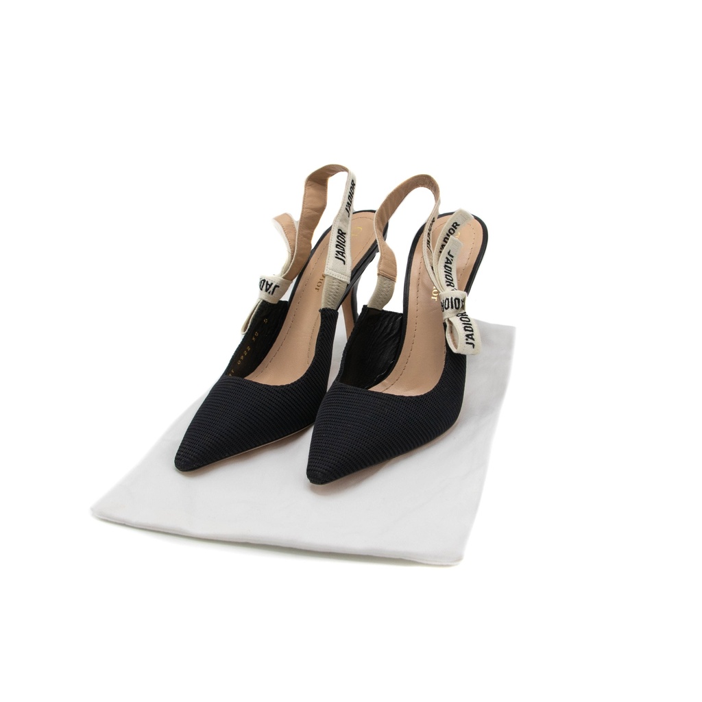 Christian Dior J'Adior Slingback Pump Black Technical Fabric High Heel Size 37 1/2