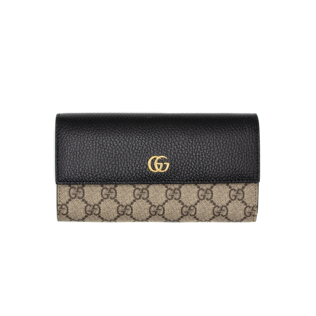 [Gucci-17424] Gucci GG Marmont Leather Continental Wallet Brown and Black 456116