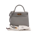 Hermes Epsom Leather Kelly 28 Gris Meyer Handbag