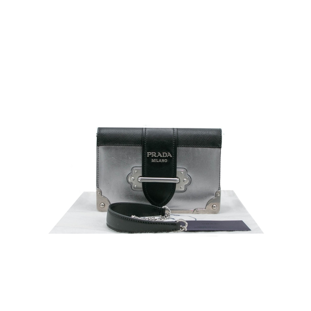 Prada Saffiano-Trimmed Vitello Metal Cahier Bag