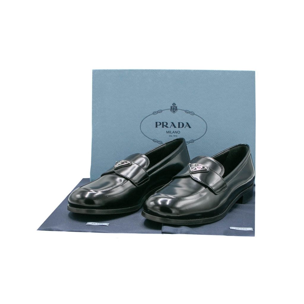 Prada Brushed Leather Loafers Black 1D902M In Size 37