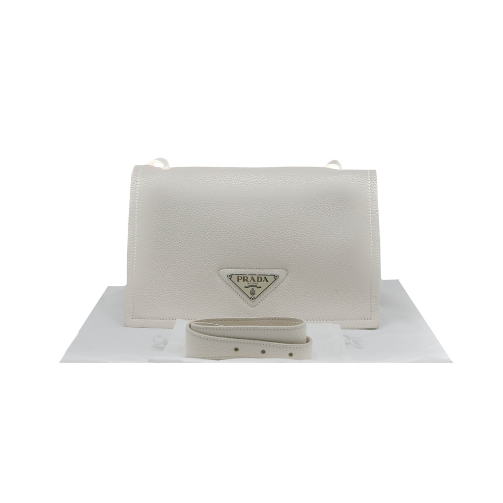 Prada Glace Crossbody Shoulder Bag White Leather 1BD296