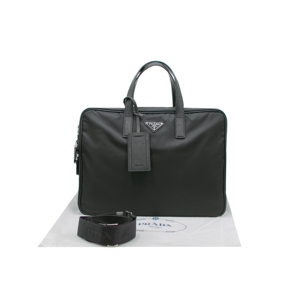 Prada In Re-Nylon And Saffiano Briefcase Black