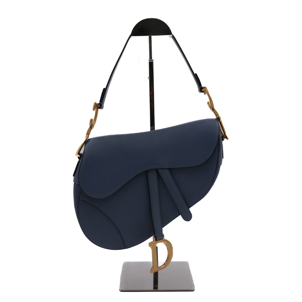 Christian Dior Grained Calfskin Medium Dior Saddle Shoulder Bag Dark Grey