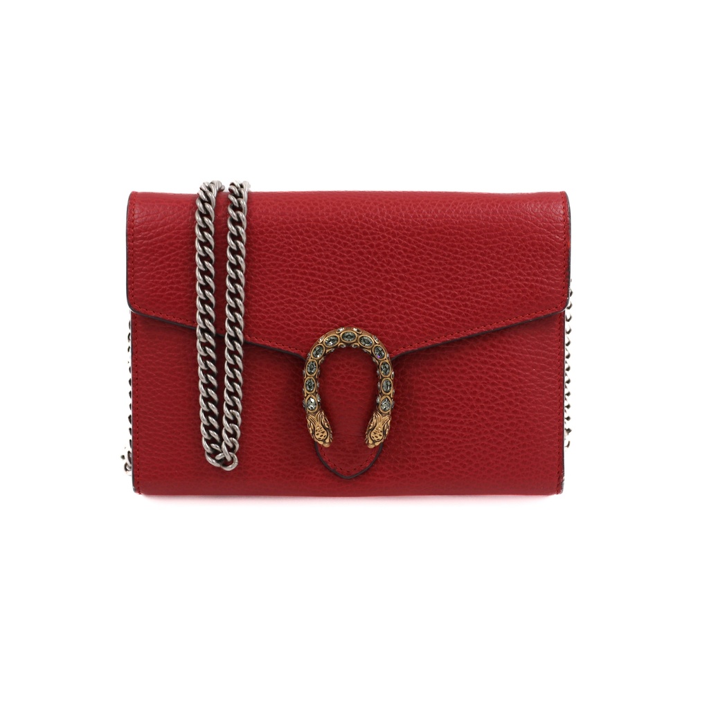 Gucci Calfskin Mini Dionysus Red Wallet on Chain
