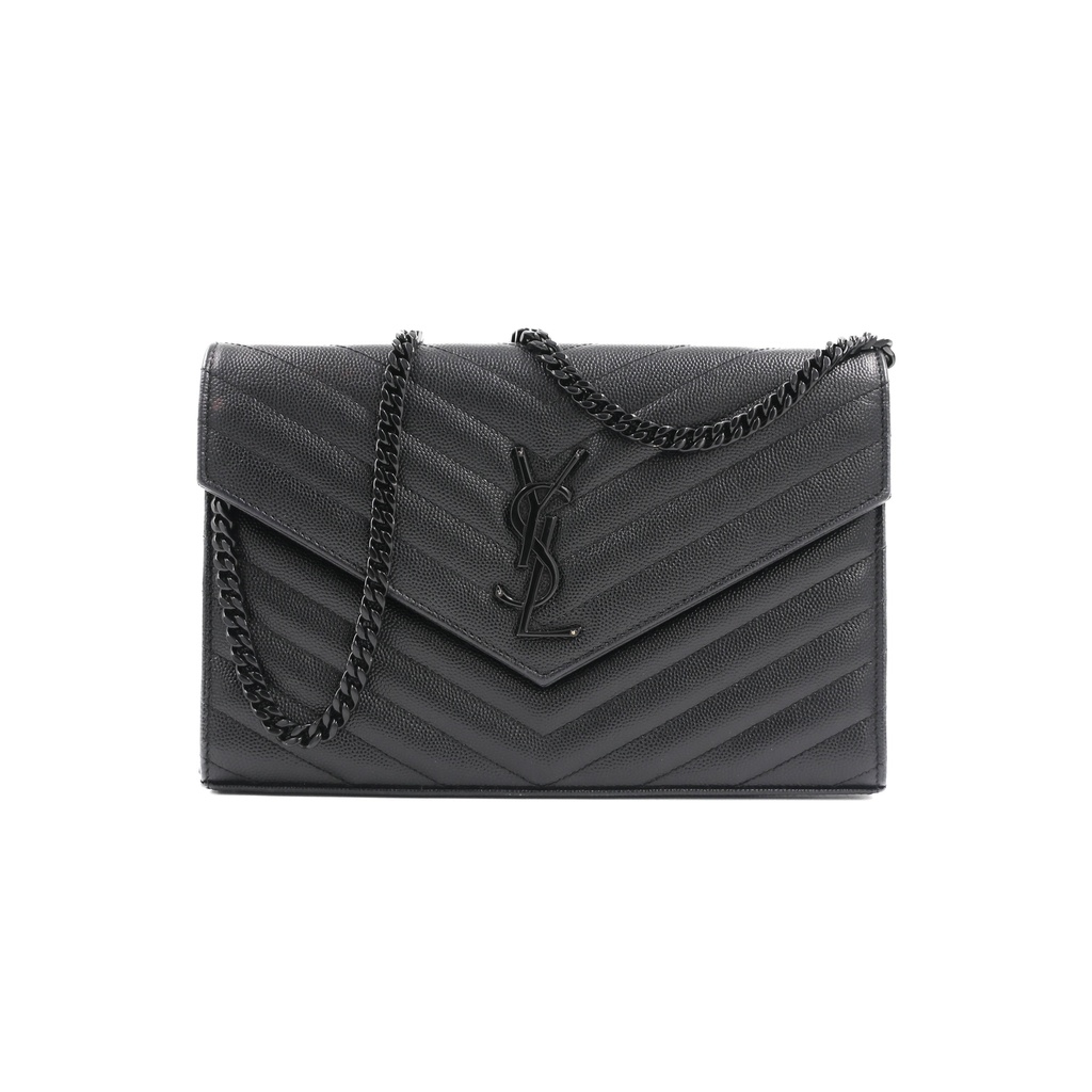 Yves Saint Laurent Chevron Cassandre Wallet on Chain Black