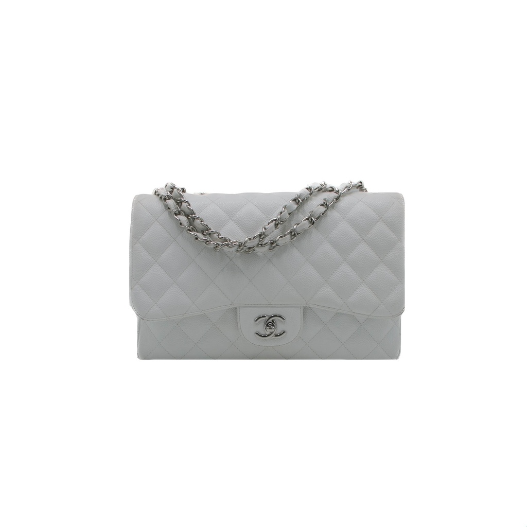 Chanel Quilted Caviar Skin Classic Single Flap Jumbo White