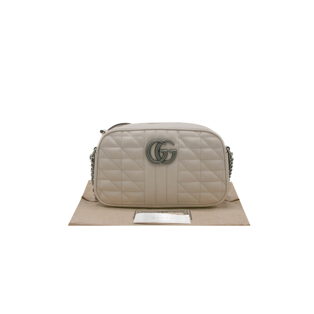 Gucci Calfskin Matelasse Aria Small GG Marmont Shoulder Bag White 447632