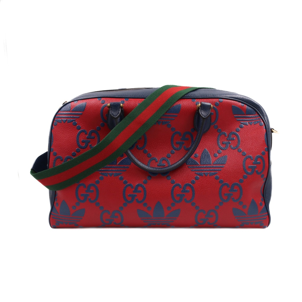 [Gucci-18357] Gucci x Adidas Travel Bag Duffle Red Leather 702422