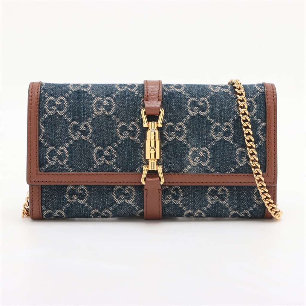 Gucci GG Denim Chain Crossbody Bag Navy Blue 652681