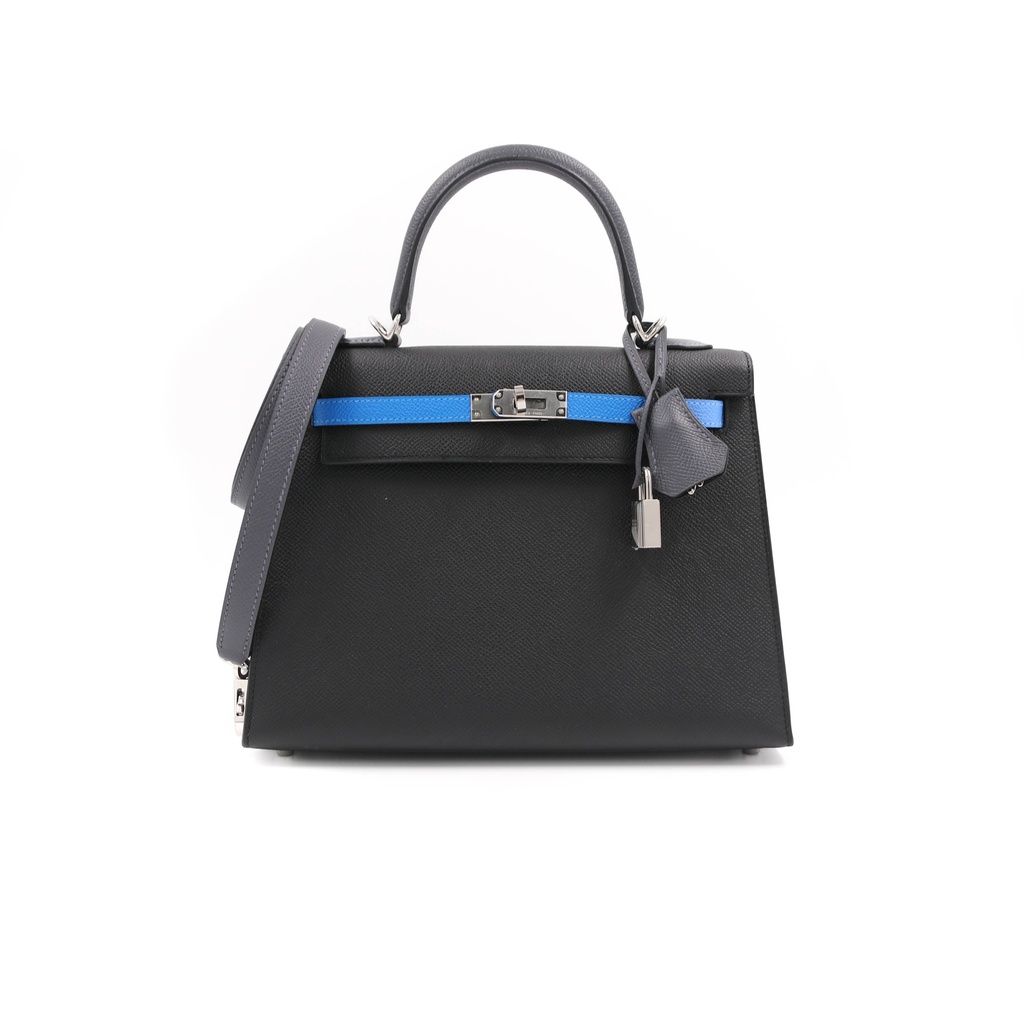 Hermes Kelly 25 Epsom Silver Hardware Black and Blue Year 2024 New