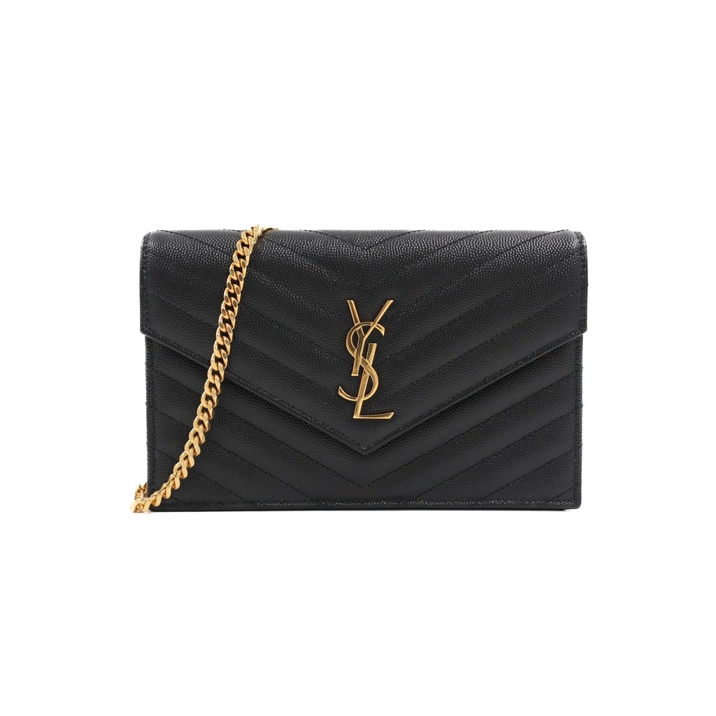 Saint Laurent Cassandre Envelope Black Wallet on Chain