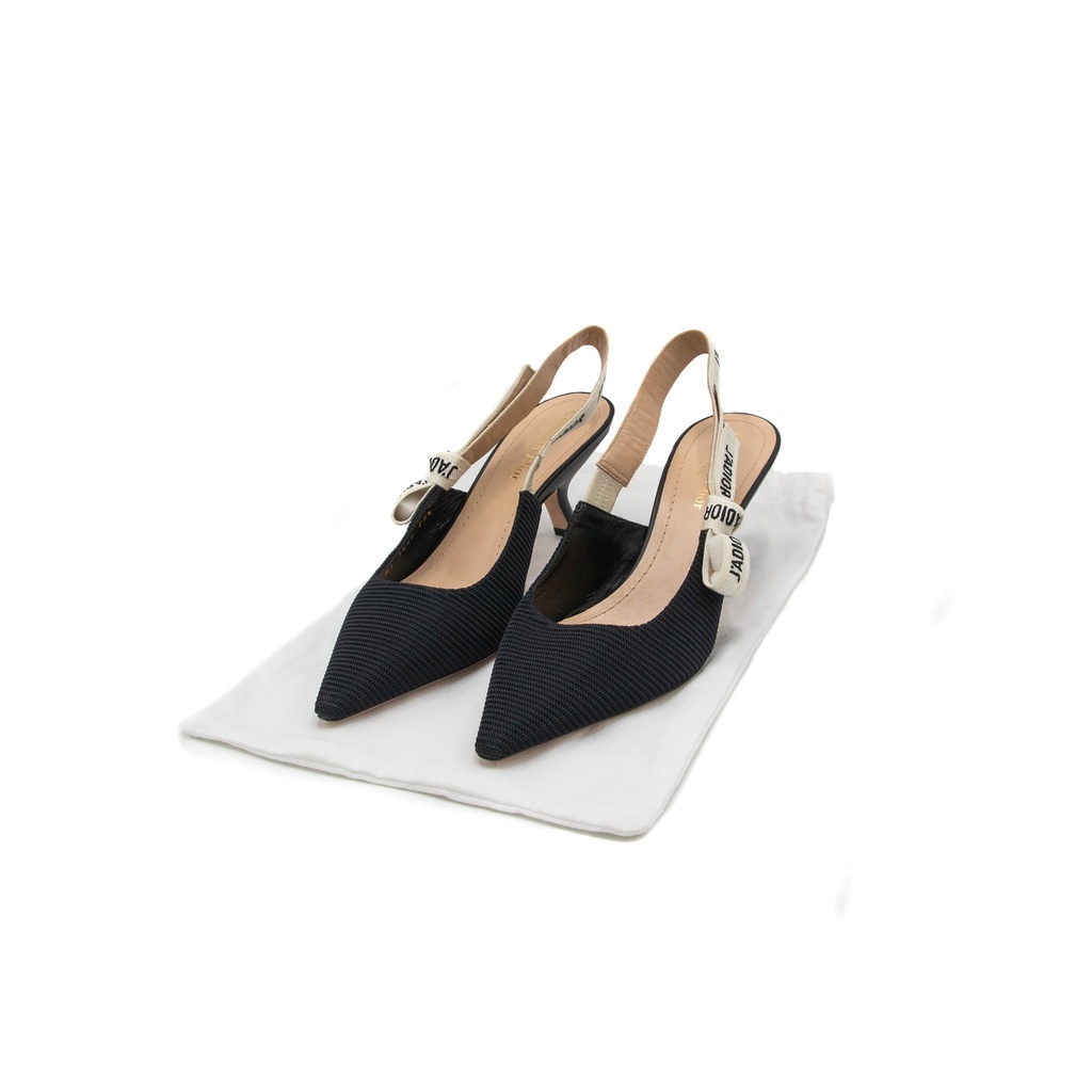 Christian Dior J'Adior Slingback Pump Black Technical Fabric In Size 38 1/2
