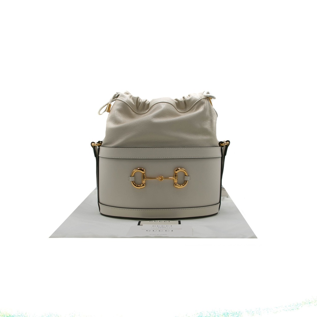 Gucci 1955 Horsebit White Leather Bucket Bag 602118