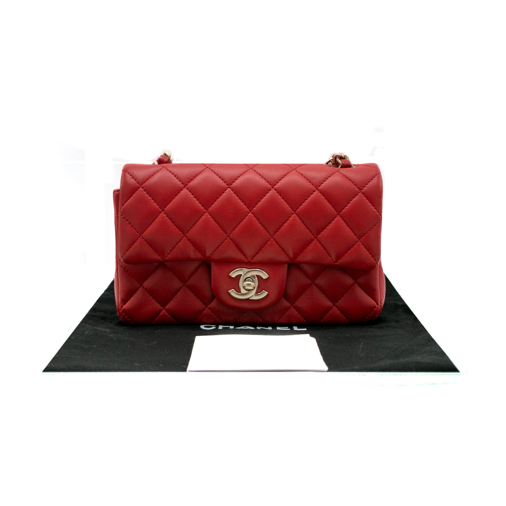 Chanel Lambskin Quilted Mini Rectangular Flap Red