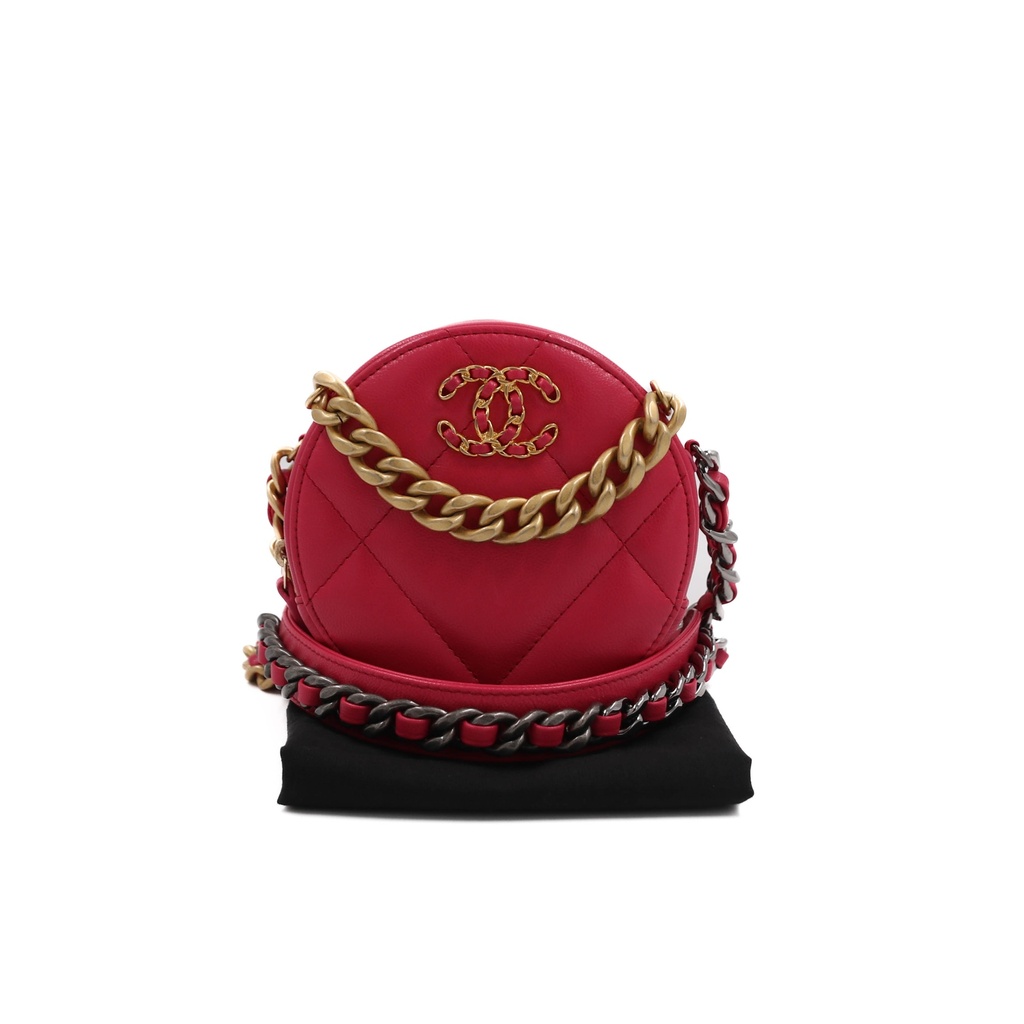 Chanel Goatskin Quilted Chanel 19 Round Clutch Pink
