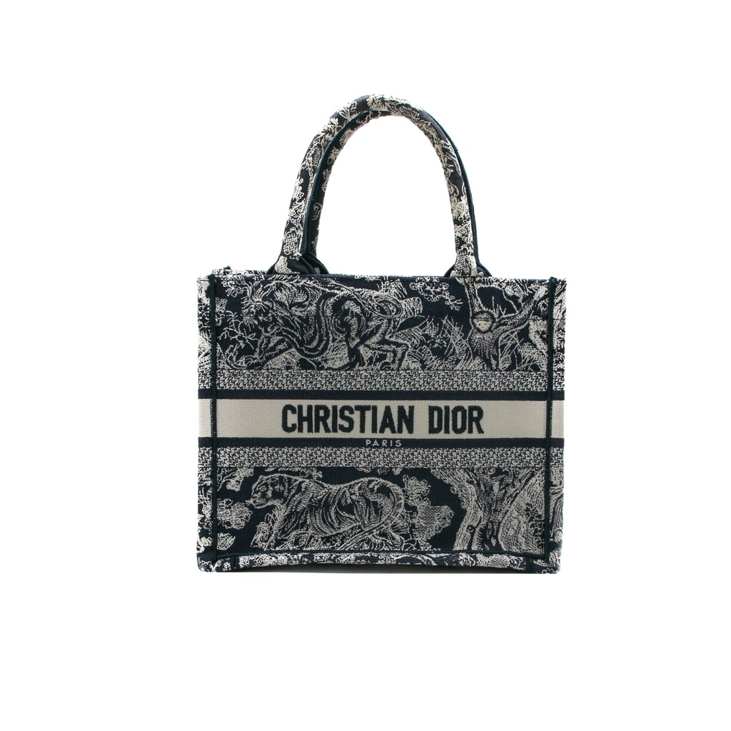 Christian Dior Canvas Embroidered Small Dioriviera Toile De Jouy Book Tote Blue