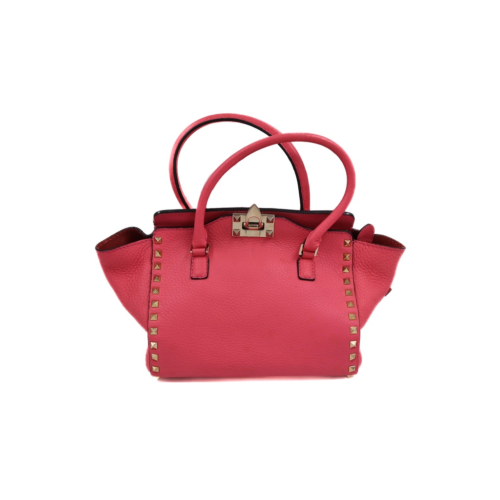 Valentino Garavani Vitello Small Rockstud Double Handle Tote Fuxia