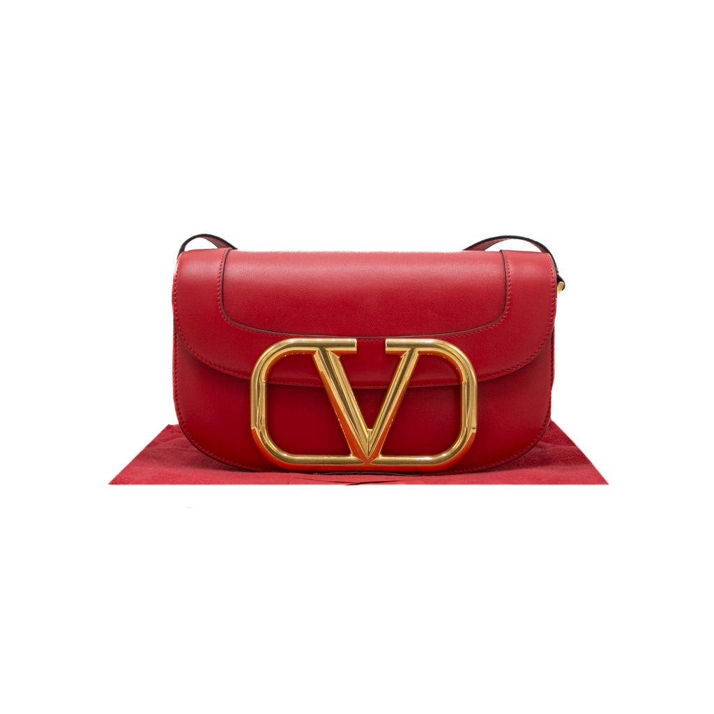 Valentino Garavani Supervee Leather Medium Red Crossbody Bag 