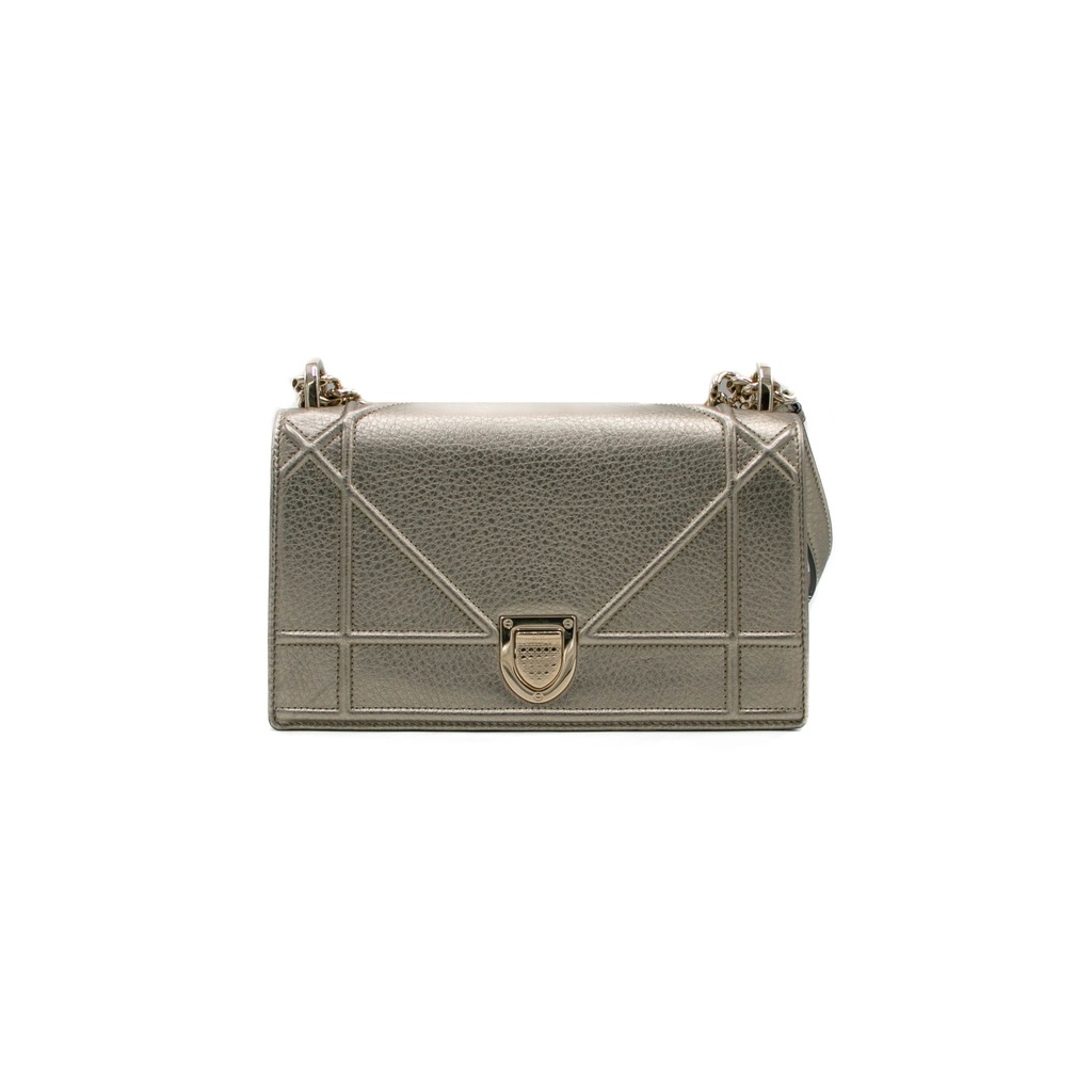 Christian Dior Metallic Grained Calfskin Medium Diorama Flap Bag Gold