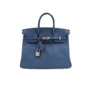 Hermes Birkin 25 Swift Leather Blue Year 2016 Lock and Keys Like New