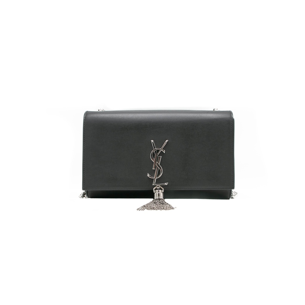 Saint Laurent Smooth Calfskin Medium Monogram Kate Tassel Satchel Black