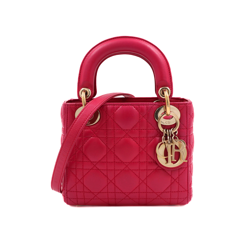 Christian Dior Lambskin Cannage Mini Lady Dior Fuchsia