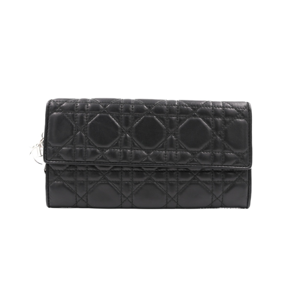 Christian Dior Lambskin Cannage Lady Dior Wallet On Chain Black