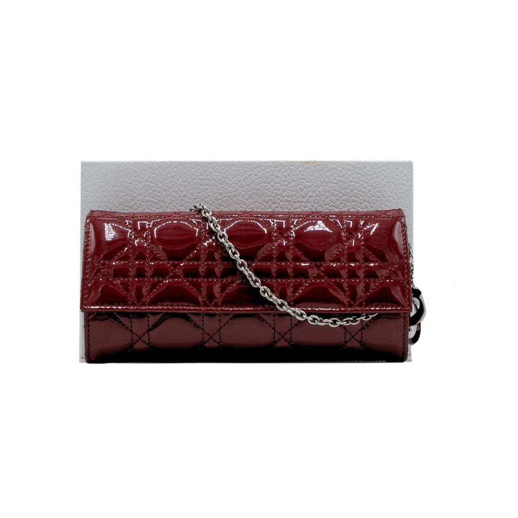 Christian Dior Patent Cannage Lady Dior Wallet On Chain