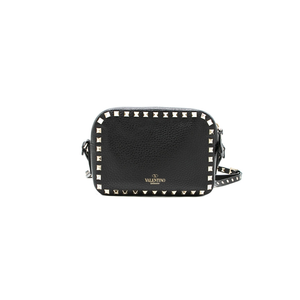 Valentino Garavani Grained Calfskin Rockstud Crossbody Bag Black