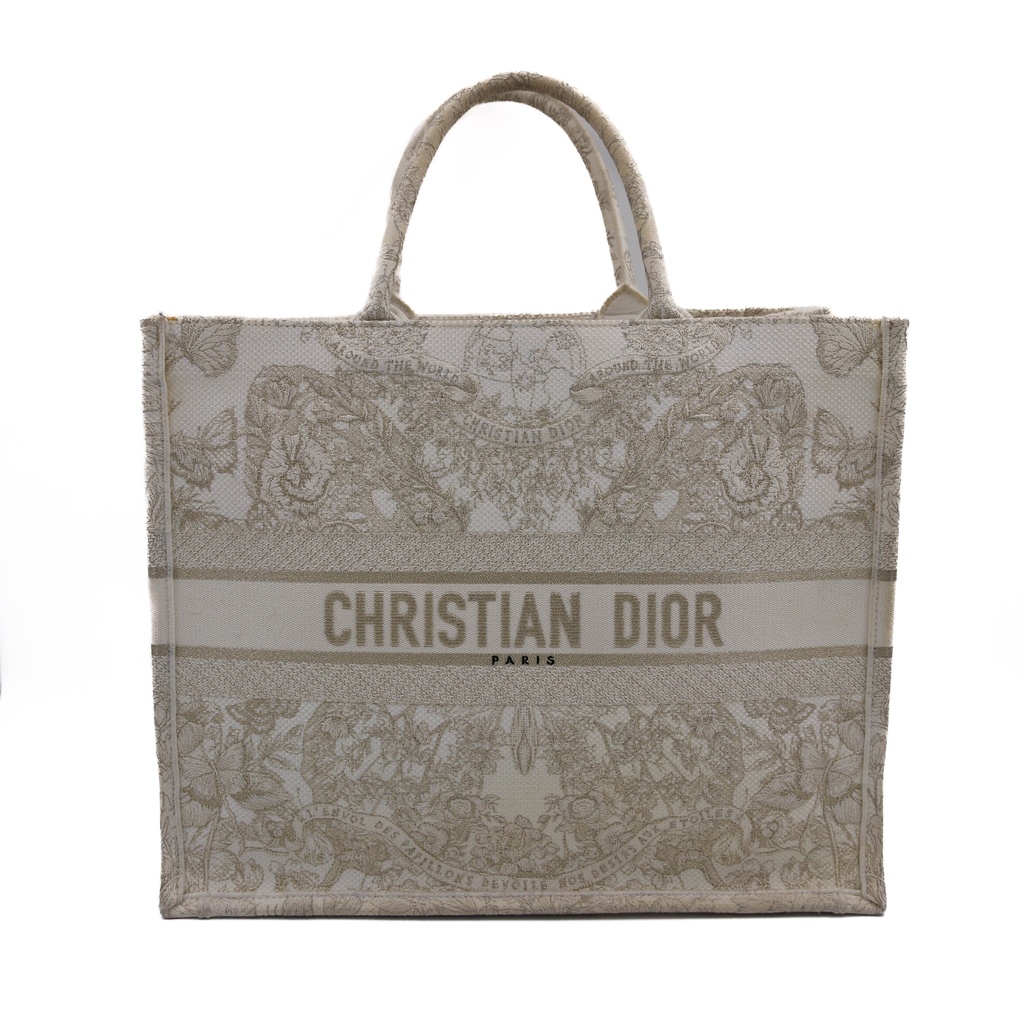 Christian Dior Toile De Jouy Embroided Canvas Large Book Tote