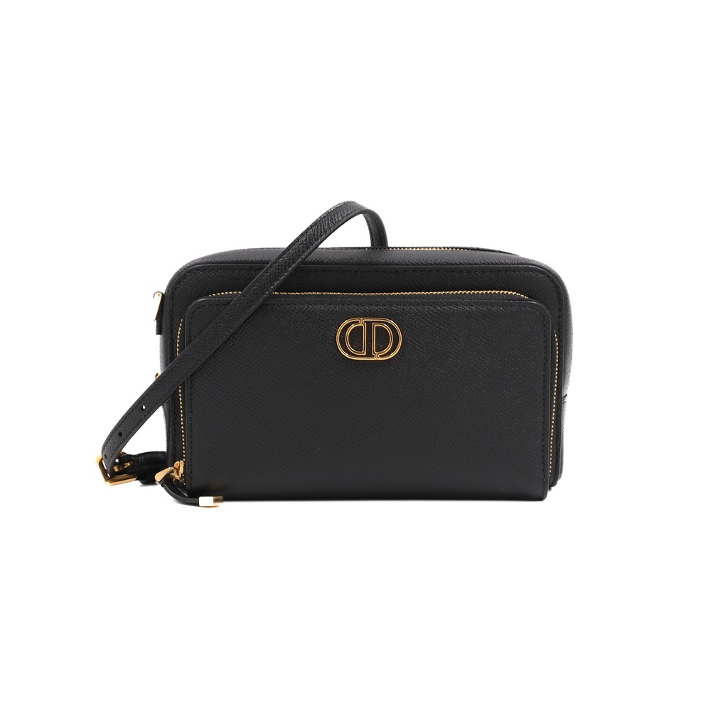 Christian Dior Grained Calfskin Caro Double Pouch Black