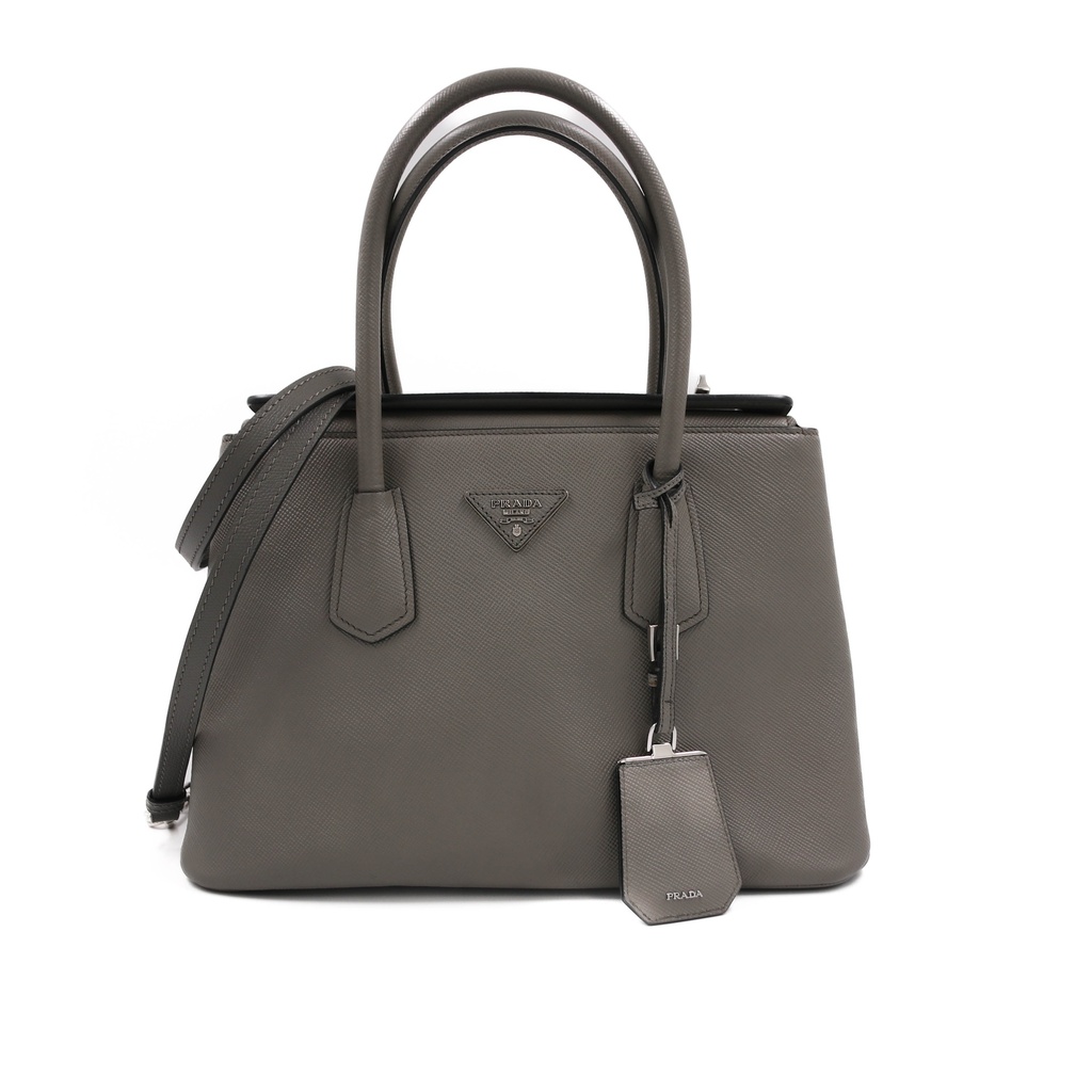 Prada Saffiano Cuir Small Double Bag Ardesia Black