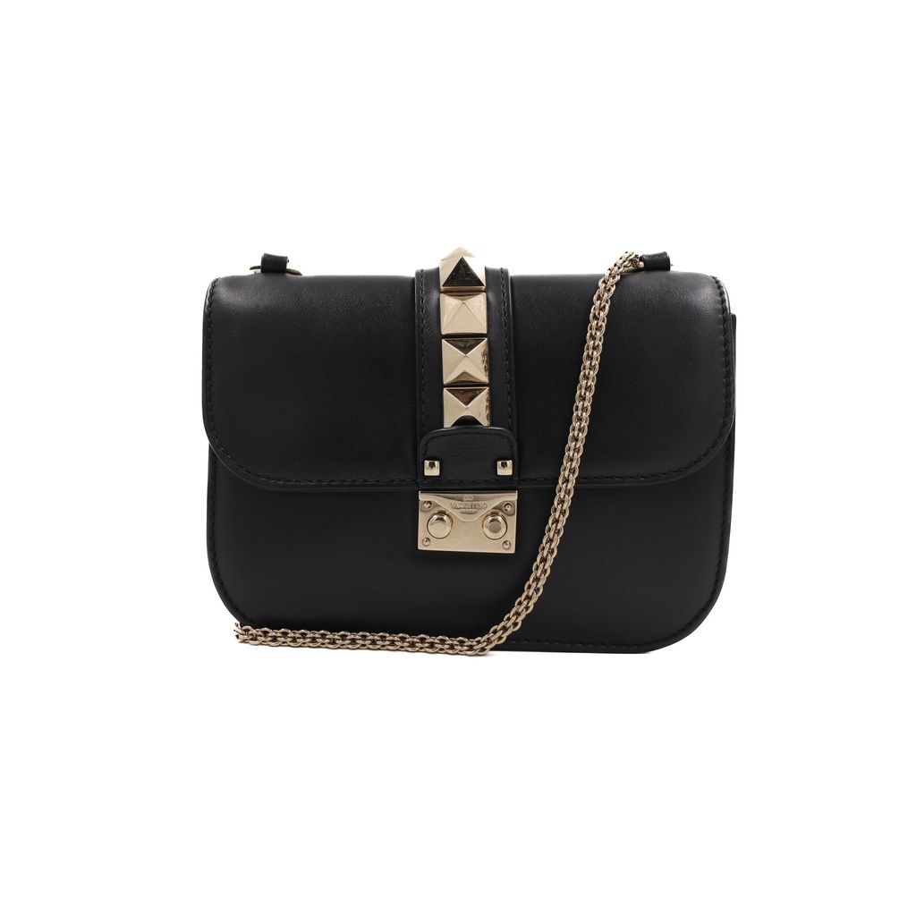 Valentino Garavani Vitello Small Glam Lock Rockstud Flap Black