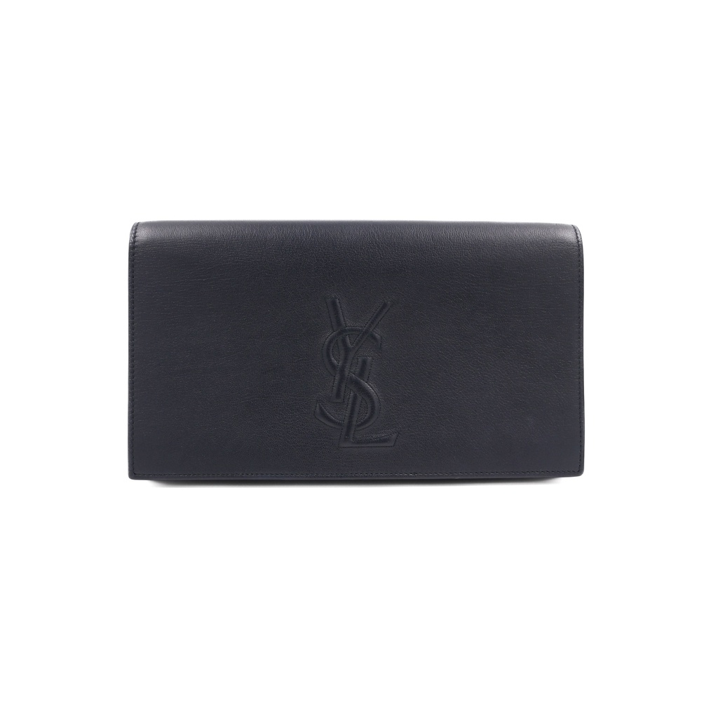 Saint Laurent Calfskin Monogram Large Belle De Jour Clutch Black