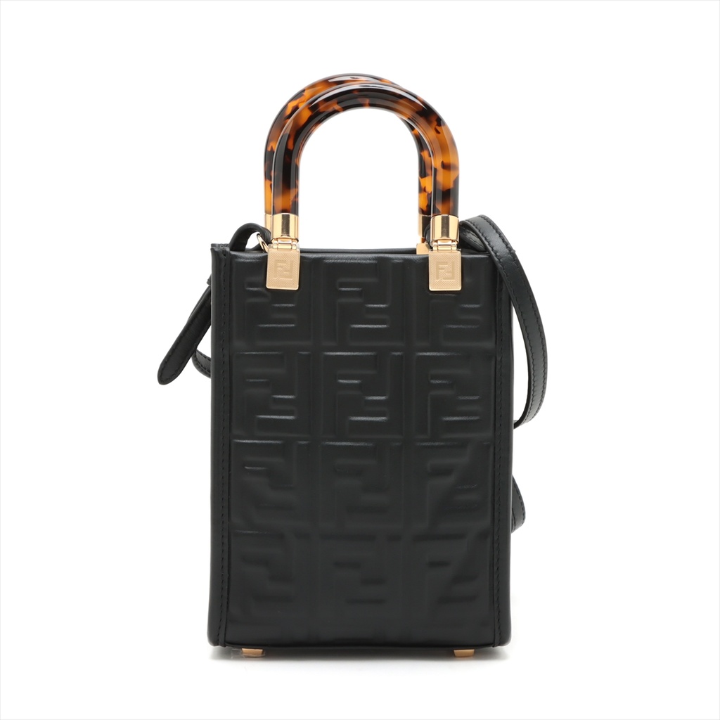 Fendi Zucca Sunshine Shopper Small Leather Handbag Black 8BS051