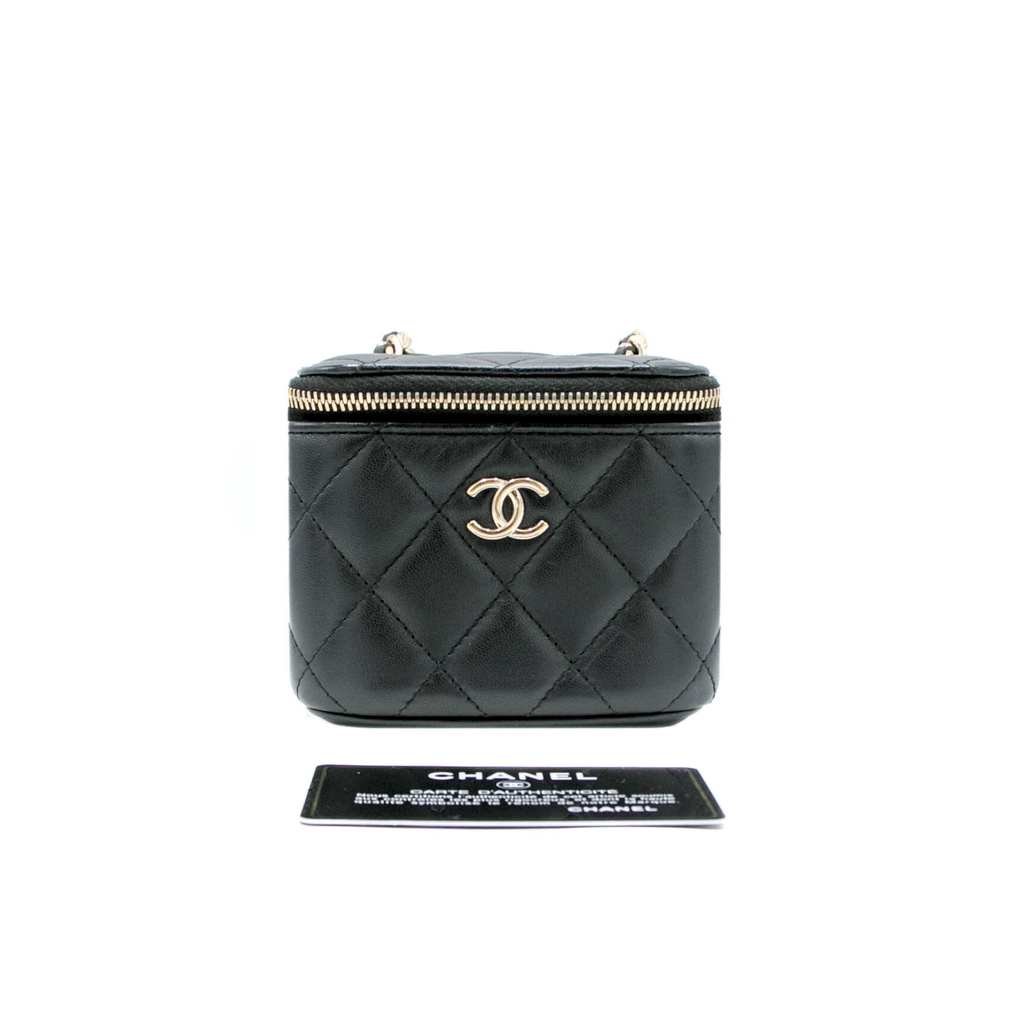 Chanel Lambskin Quilted My Chanel Lady Vanity Case With Chain Black