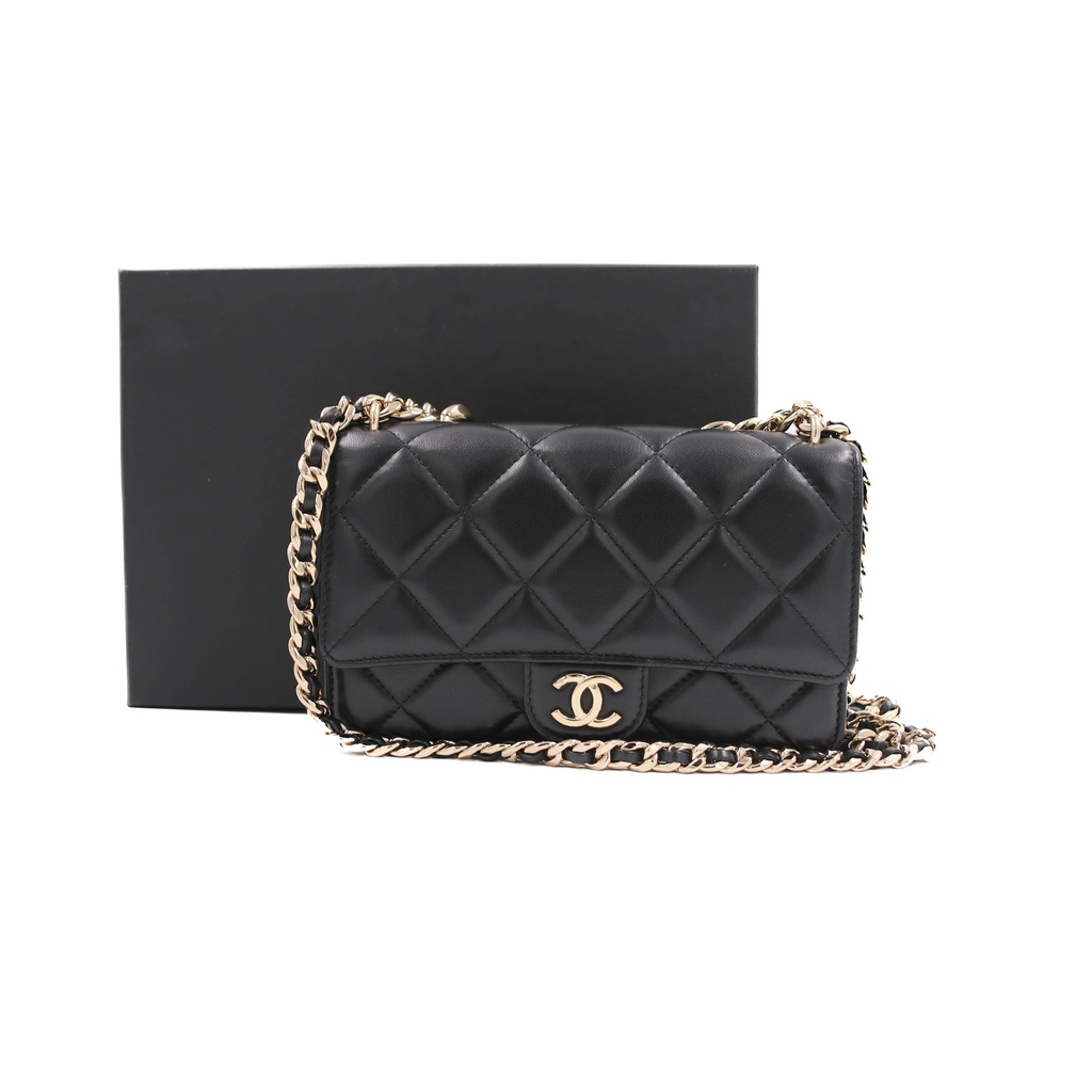 Chanel  Lambskin Plexi Quilted Wallet On Chain WOC Black
