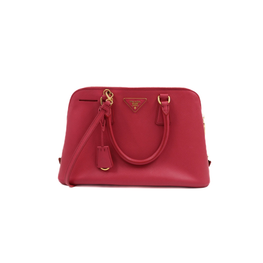 Prada Saffiano Small Galleria Double Zip Tote Fuxia