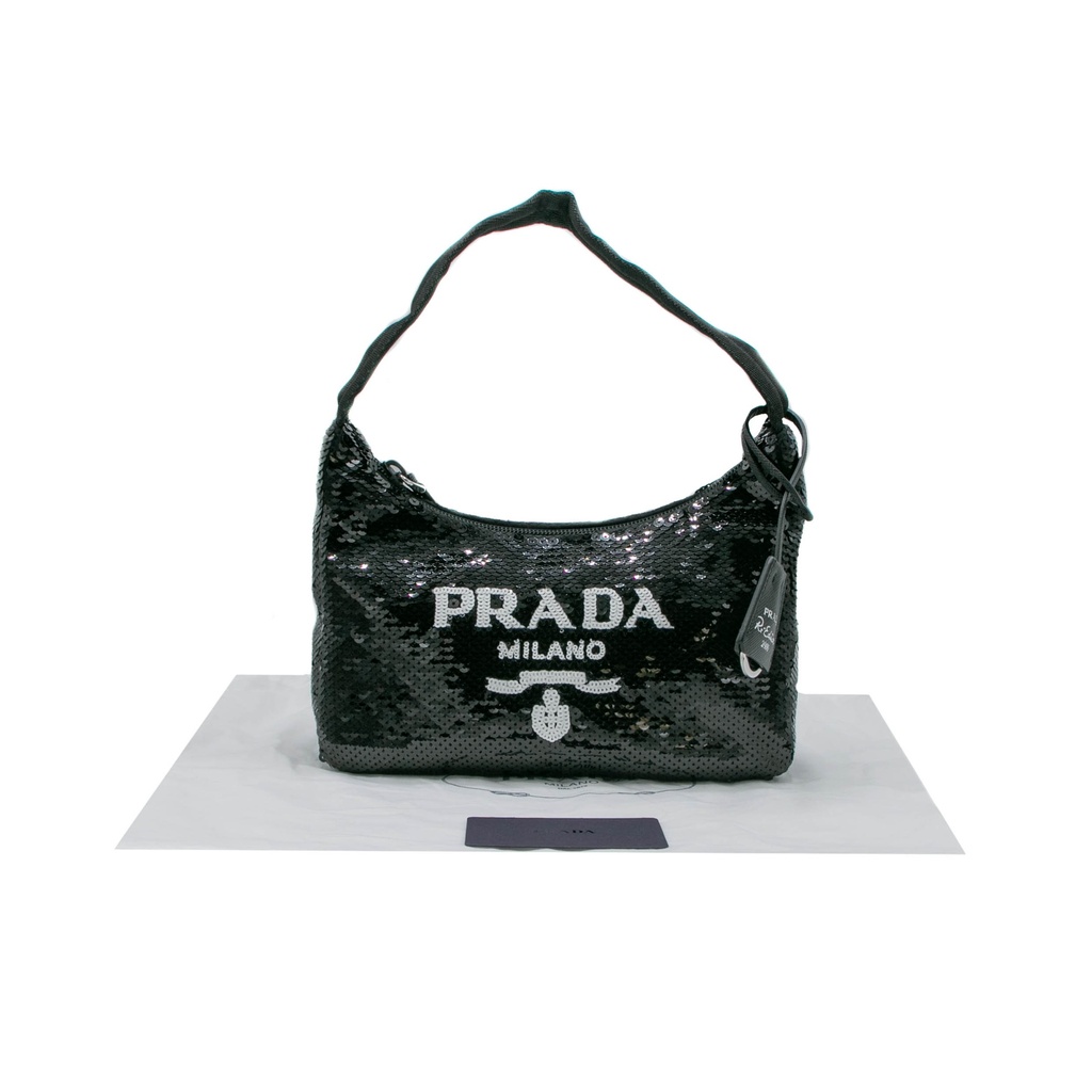 Prada Sequin Mini Re-Edition 2000 Bag Black White